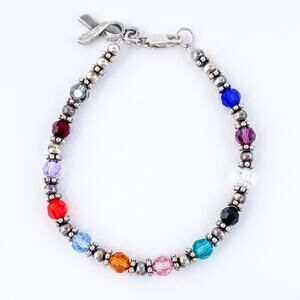 Vintage Sterling Silver 925 Multicolor Crystal Bead Bracelet 7.75"
